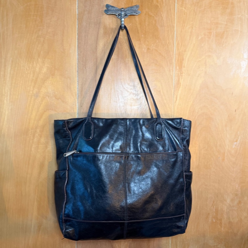 Hobo International Black Leather Large Tote Bag Floral Lining Shoulder Bag